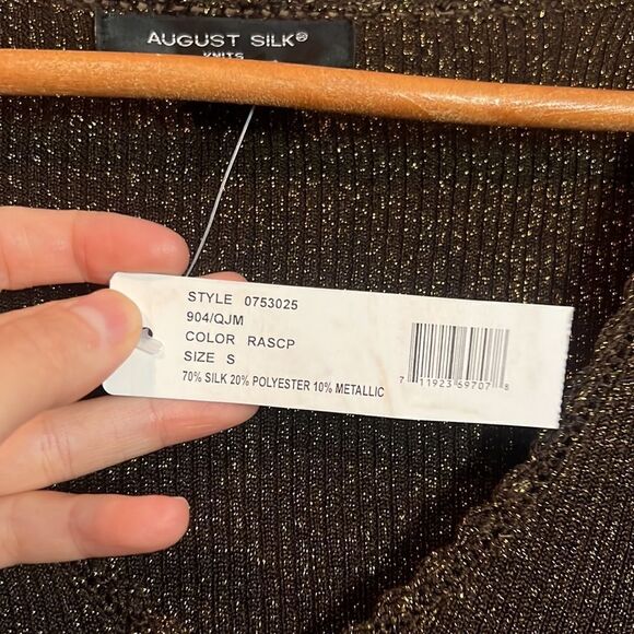 NWT! August silk silk blend metallic knit top - Picture 4 of 7
